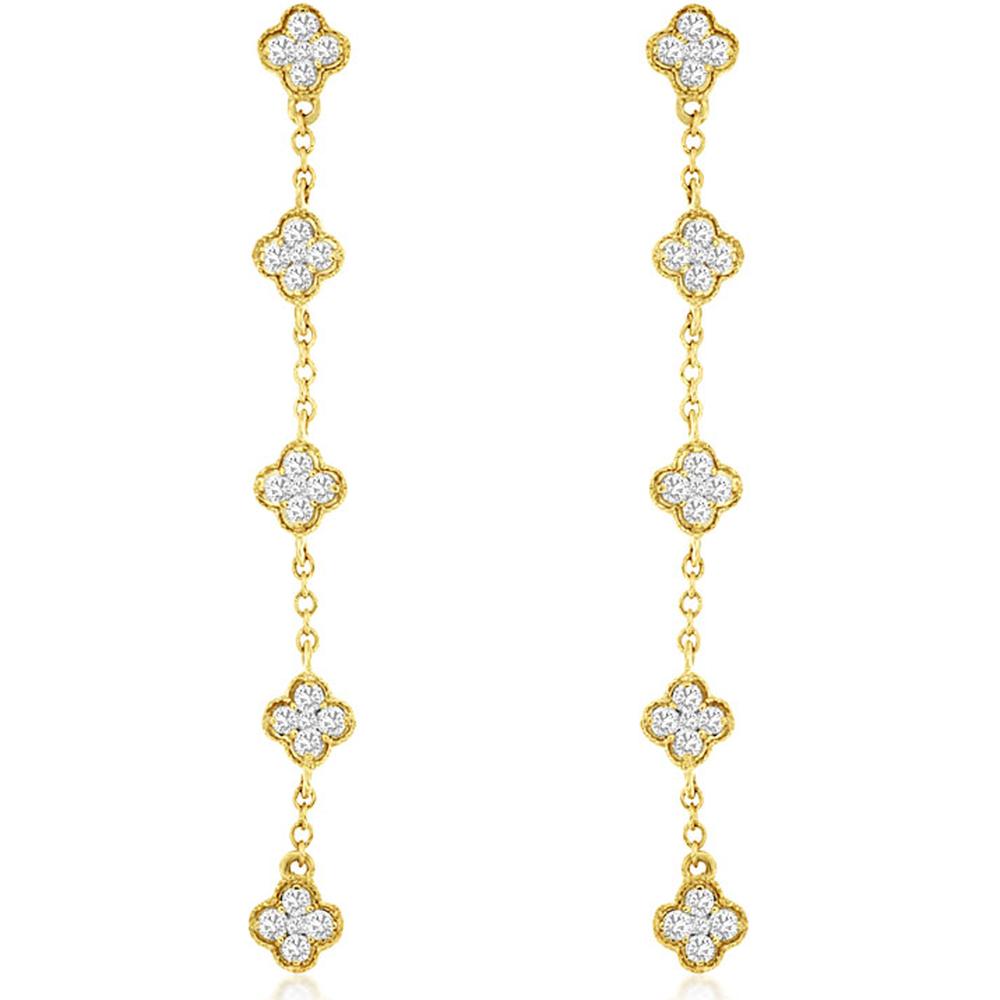 14K Yellow Gold Floral Drop Earrings with Diamond Stations - 0.50 Carat Total Diamond Weight - Royal Jewelry