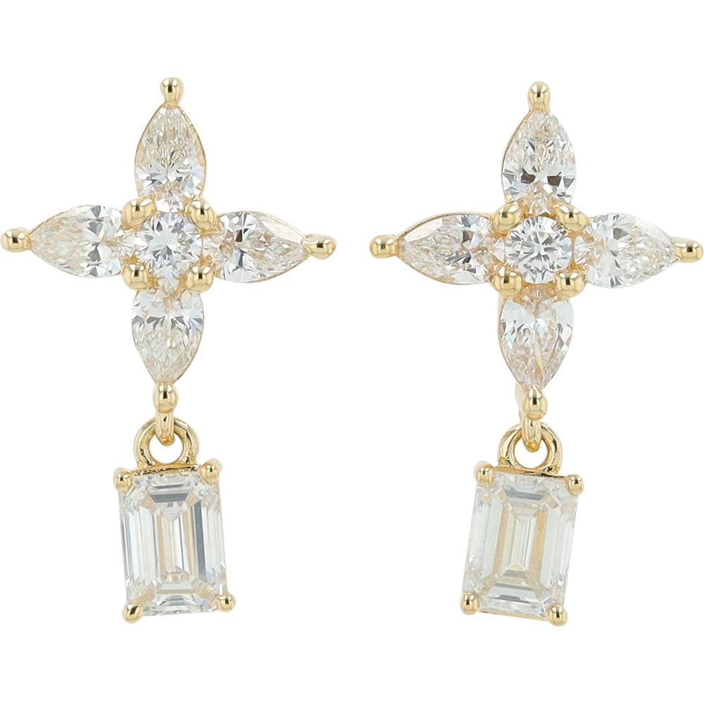 14K Yellow Gold Floral Drop Earrings with Lab-Grown Diamonds - 1.50 Carats Total Diamond Weight
