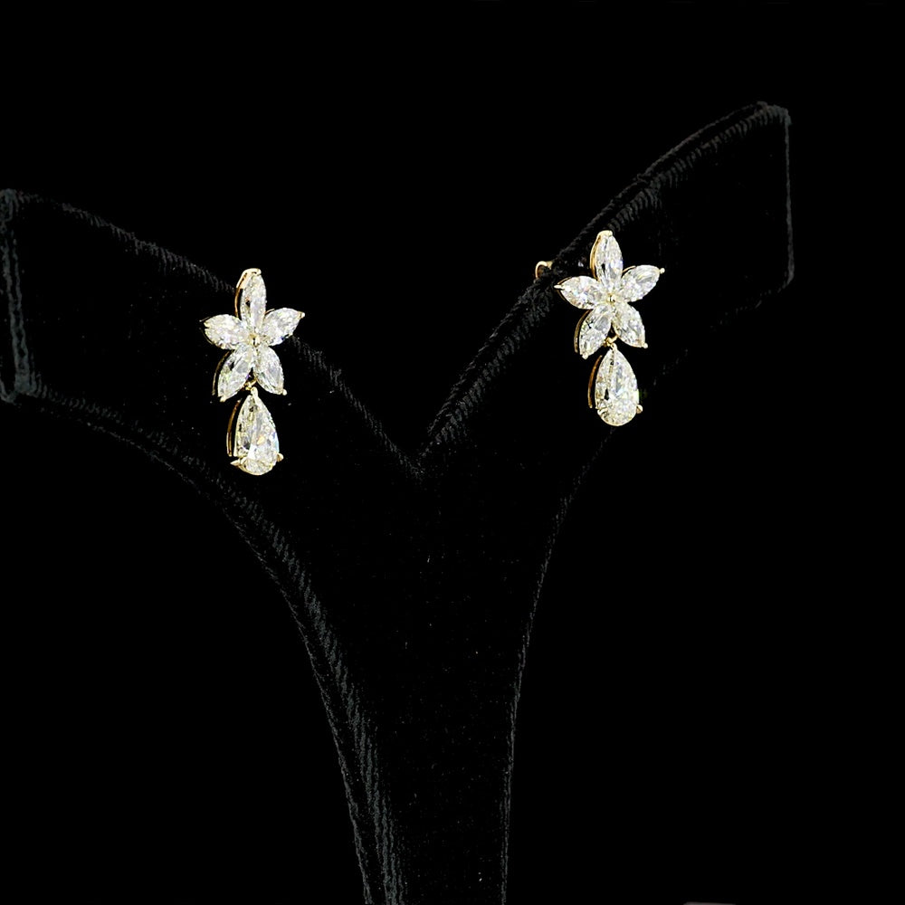 14K Yellow Gold Floral Drop Earrings with Pear and Marquise Lab Diamond Clusters - 3.25 Total Carat Weight, E-F VS Clarity - Covaloro Fine Jewelry