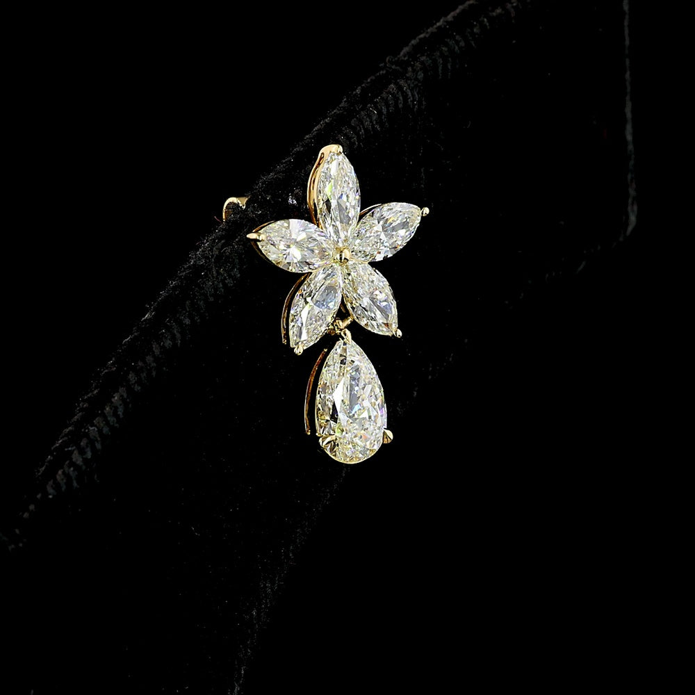 14K Yellow Gold Floral Drop Earrings with Pear and Marquise Lab Diamond Clusters - 3.25 Total Carat Weight, E-F VS Clarity - Covaloro Fine Jewelry