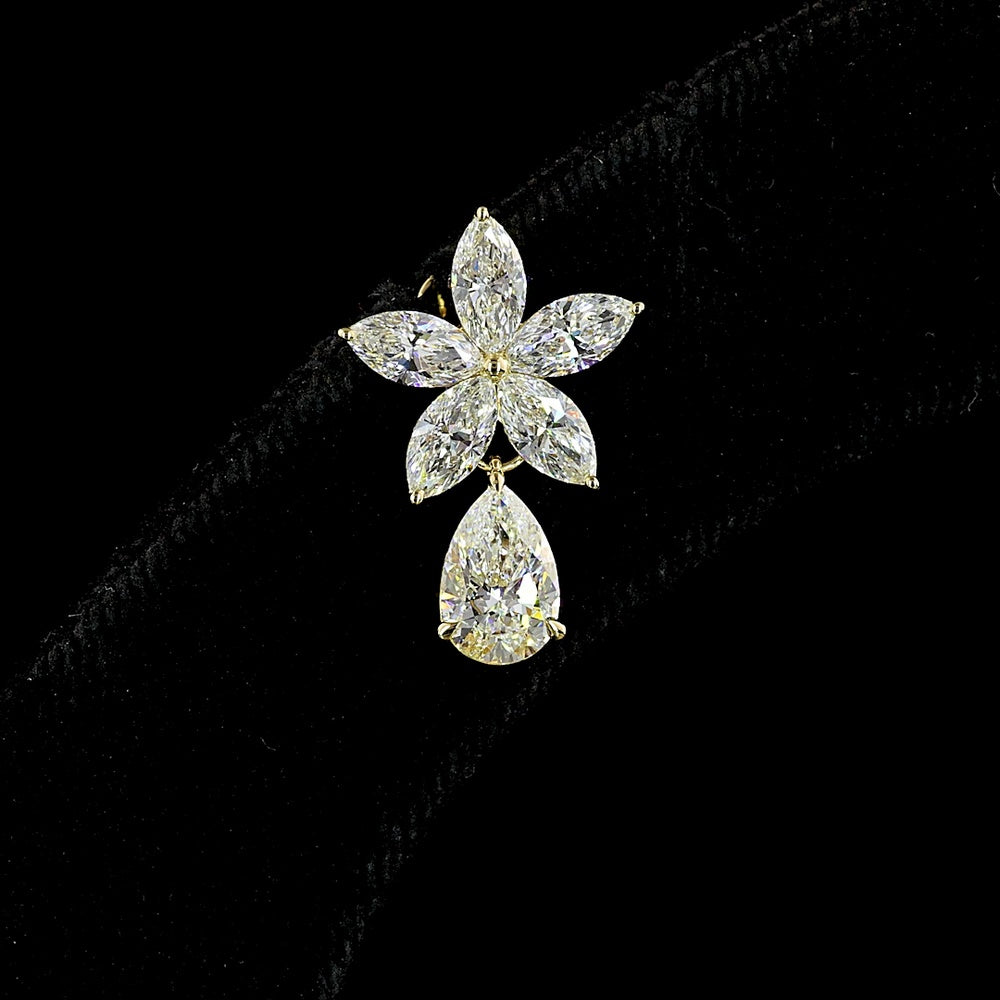 14K Yellow Gold Floral Drop Earrings with Pear and Marquise Lab Diamond Clusters - 3.25 Total Carat Weight, E-F VS Clarity - Covaloro Fine Jewelry