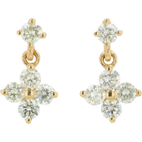 14K Yellow Gold Floral Drop Earrings with Round Prong-Set Diamonds - 0.31 Carat Total Diamond Weight