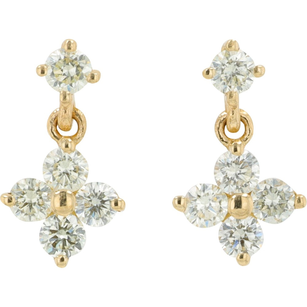 14K Yellow Gold Floral Drop Earrings with Round Prong-Set Diamonds - 0.31 Carat Total Diamond Weight