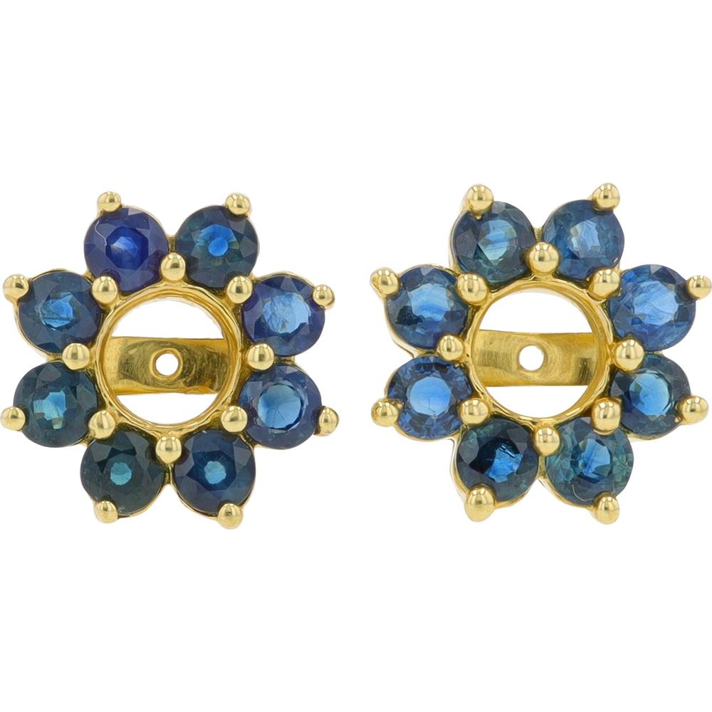 14K Yellow Gold Floral Earring Jackets with 3.00 Carat Sapphire Stones