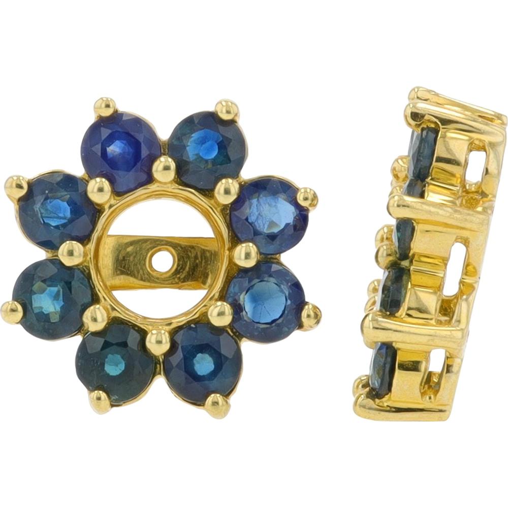 14K Yellow Gold Floral Earring Jackets with 3.00 Carat Sapphire Stones