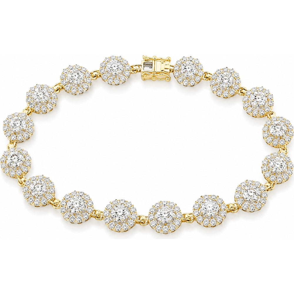 14K Yellow Gold Floral Halo Bracelet with Round Diamonds - 5.62 Carat Total Diamond Weight by Auriventus