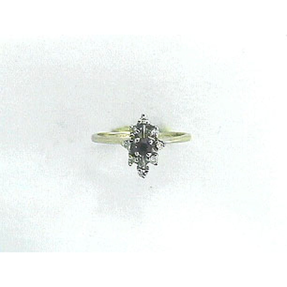 14K Yellow Gold Floral Halo Ring with Round Color Stone and Round Diamond Accents - Royal Jewelry