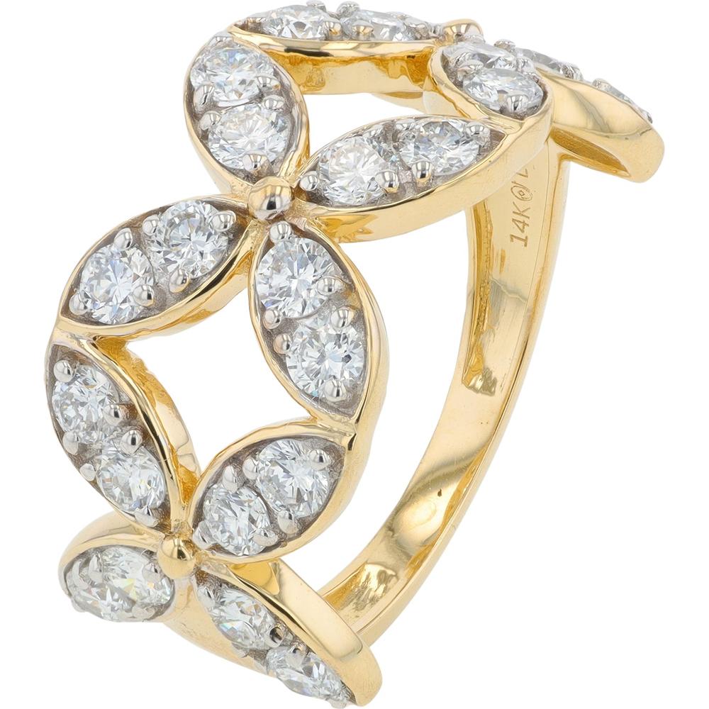 14K Yellow Gold Floral Lab Grown Diamond Ring - 1.50 Carat Total Diamond Weight