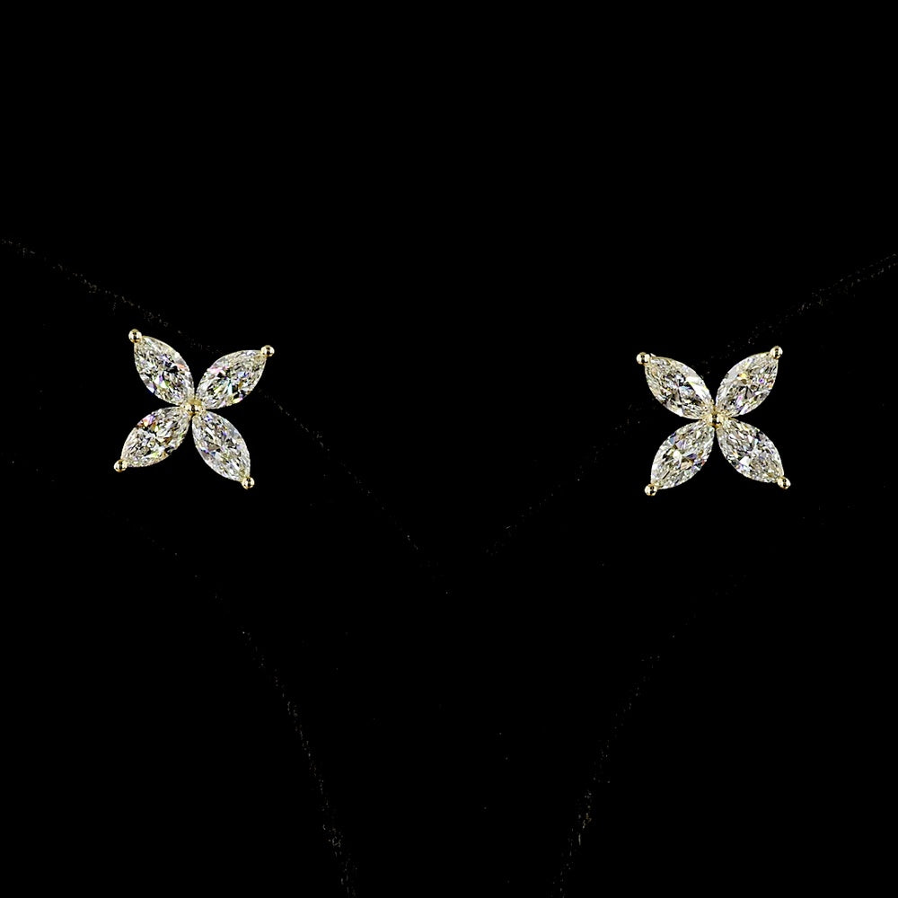 14K Yellow Gold Floral Marquise Diamond Stud Earrings - 2.99 Carat Total Weight Lab-Grown Diamonds (E-F Color, VS Clarity) - Covaloro Fine Jewelry