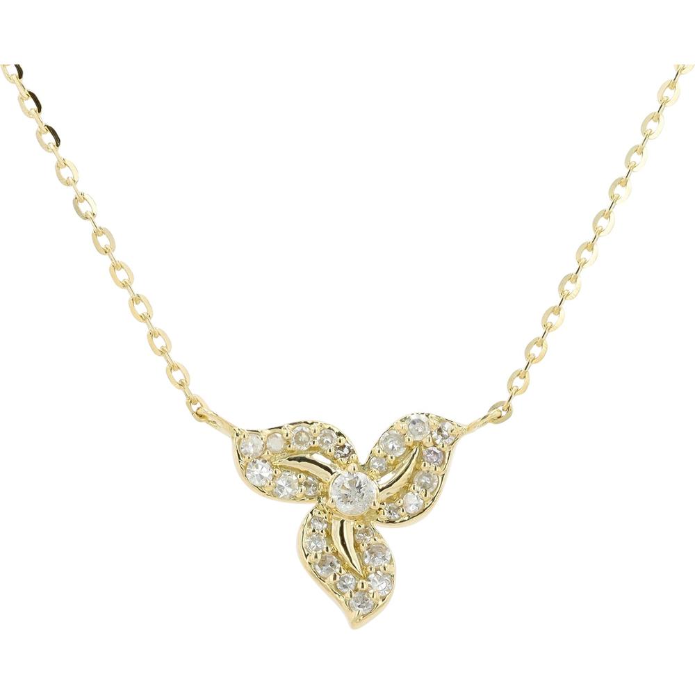 14K Yellow Gold Floral Motif Diamond Necklace - 0.12 Total Carat Weight