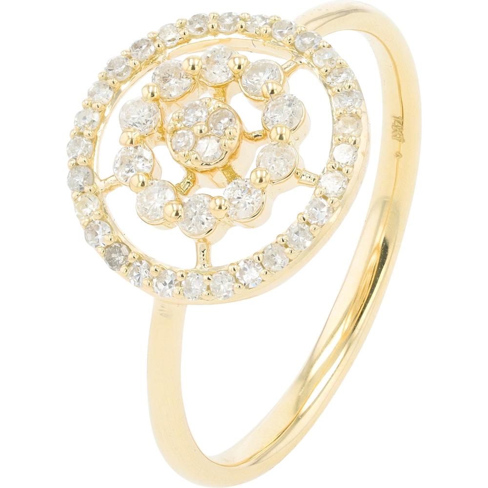 14K Yellow Gold Floral Motif Diamond Ring with Pavé Setting - 0.30 Carats Total Diamond Weight