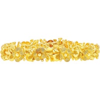 14K Yellow Gold Floral Motif Link Bracelet with Sculpted Textured Petals - 7 Inch Length, 29.88 Grams