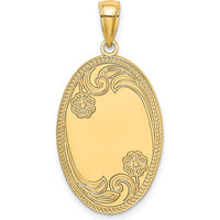 14K Yellow Gold Floral Oval Pendant with Engravable Center - Polished Finish by Oro Pregiato