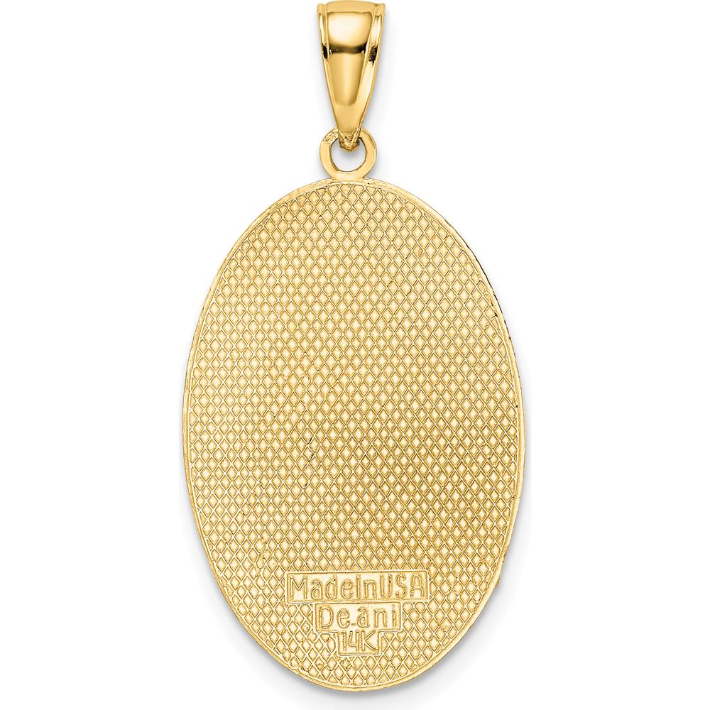 14K Yellow Gold Floral Oval Pendant with Engravable Center - Polished Finish by Oro Pregiato