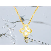 14K Yellow Gold Floral Pendant Necklace with Prong-Set Pear-Shaped Diamonds - 0.28 Carat Total Diamond Weight - Royal Jewelry