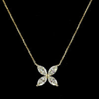 14K Yellow Gold Floral Pendant  with 4 Prong-Set Marquise Cut Lab Diamonds - 2.10 Carat Total Diamond Weight - Covaloro Fine Jewelry