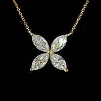 14K Yellow Gold Floral Pendant  with 4 Prong-Set Marquise Cut Lab Diamonds - 2.10 Carat Total Diamond Weight - Covaloro Fine Jewelry