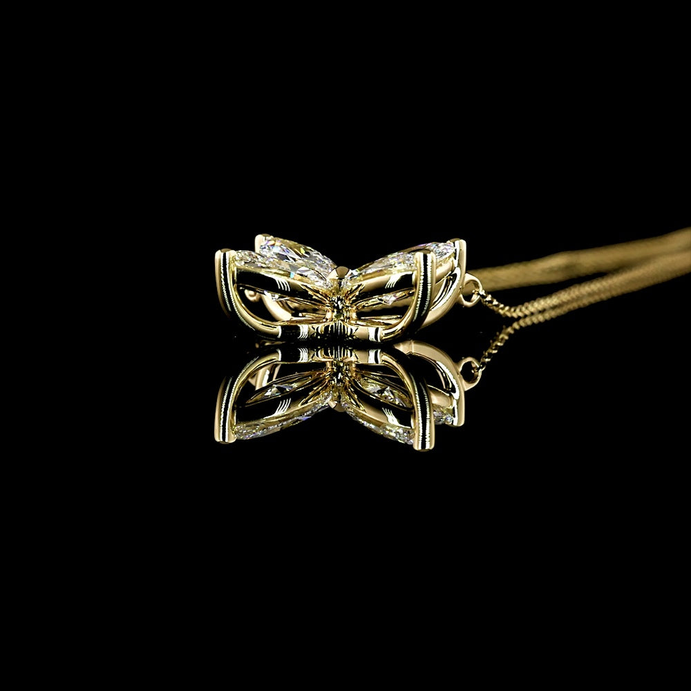 14K Yellow Gold Floral Pendant  with 4 Prong-Set Marquise Cut Lab Diamonds - 2.10 Carat Total Diamond Weight - Covaloro Fine Jewelry