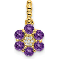 14K Yellow Gold Floral Pendant with Amethyst and Diamond - 0.6 Carat Amethyst, 0.028 Carat Diamond by Lumare Gioia