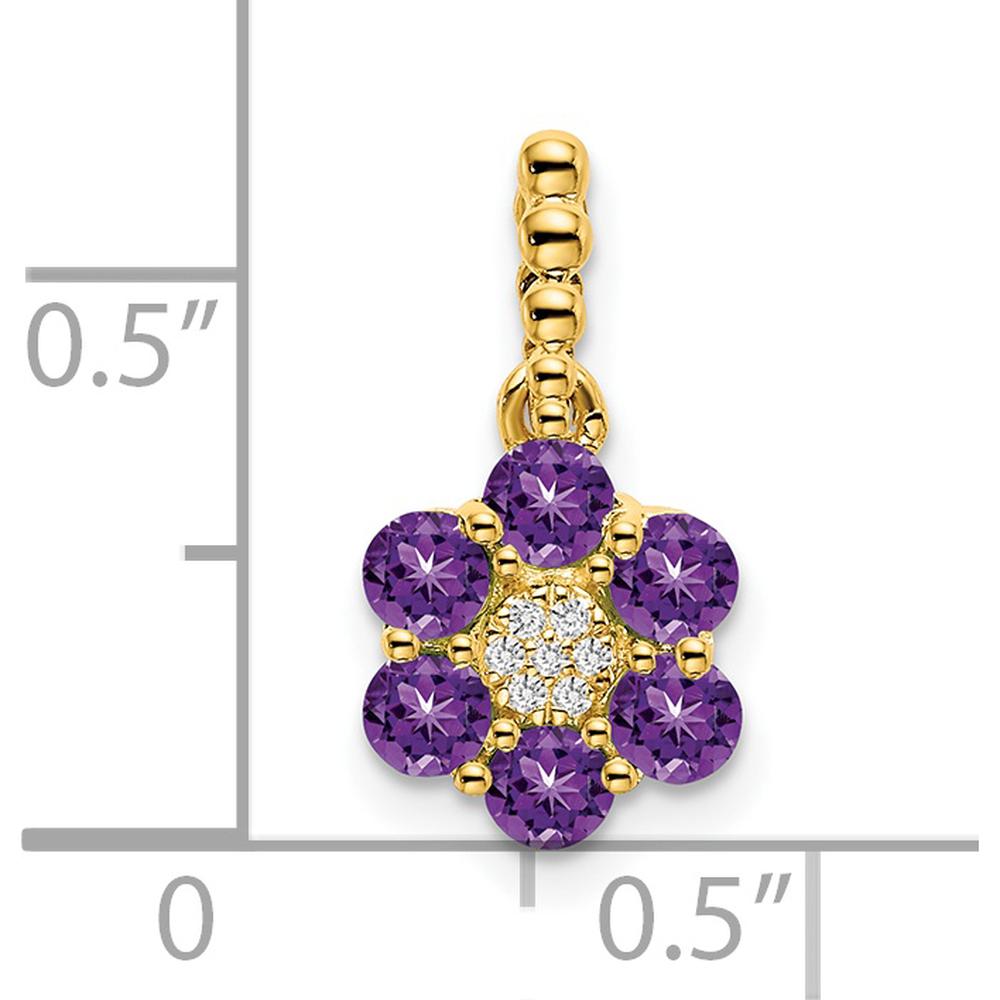 14K Yellow Gold Floral Pendant with Amethyst and Diamond - 0.6 Carat Amethyst, 0.028 Carat Diamond by Lumare Gioia