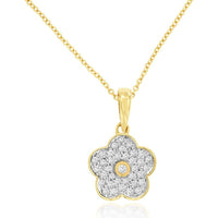 14K Yellow Gold Floral Pendant with Bezel-Set and Pavé-Set Round Diamonds - 0.14 Carat Total Diamond Weight - Royal Jewelry