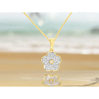 14K Yellow Gold Floral Pendant with Bezel-Set and Pavé-Set Round Diamonds - 0.14 Carat Total Diamond Weight - Royal Jewelry