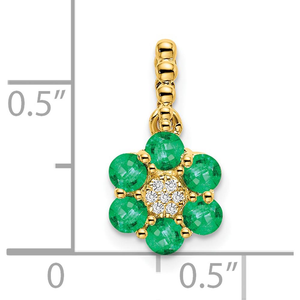 14K Yellow Gold Floral Pendant with Round Emeralds and Diamonds - 0.0916 Carat Emerald, 0.004 Carat Diamond Total Weight by Lumare Gioia