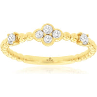 14K Yellow Gold Floral Quatrefoil Diamond Band with Beaded Milgrain Edge - 0.25 Carat Total Diamond Weight - Royal Jewelry