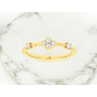 14K Yellow Gold Floral Quatrefoil Diamond Band with Beaded Milgrain Edge - 0.25 Carat Total Diamond Weight - Royal Jewelry