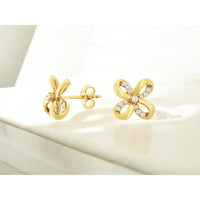 14K Yellow Gold Floral Ribbon Stud Earrings with Round Diamonds - 0.20 Carat Total Diamond Weight - Royal Jewelry