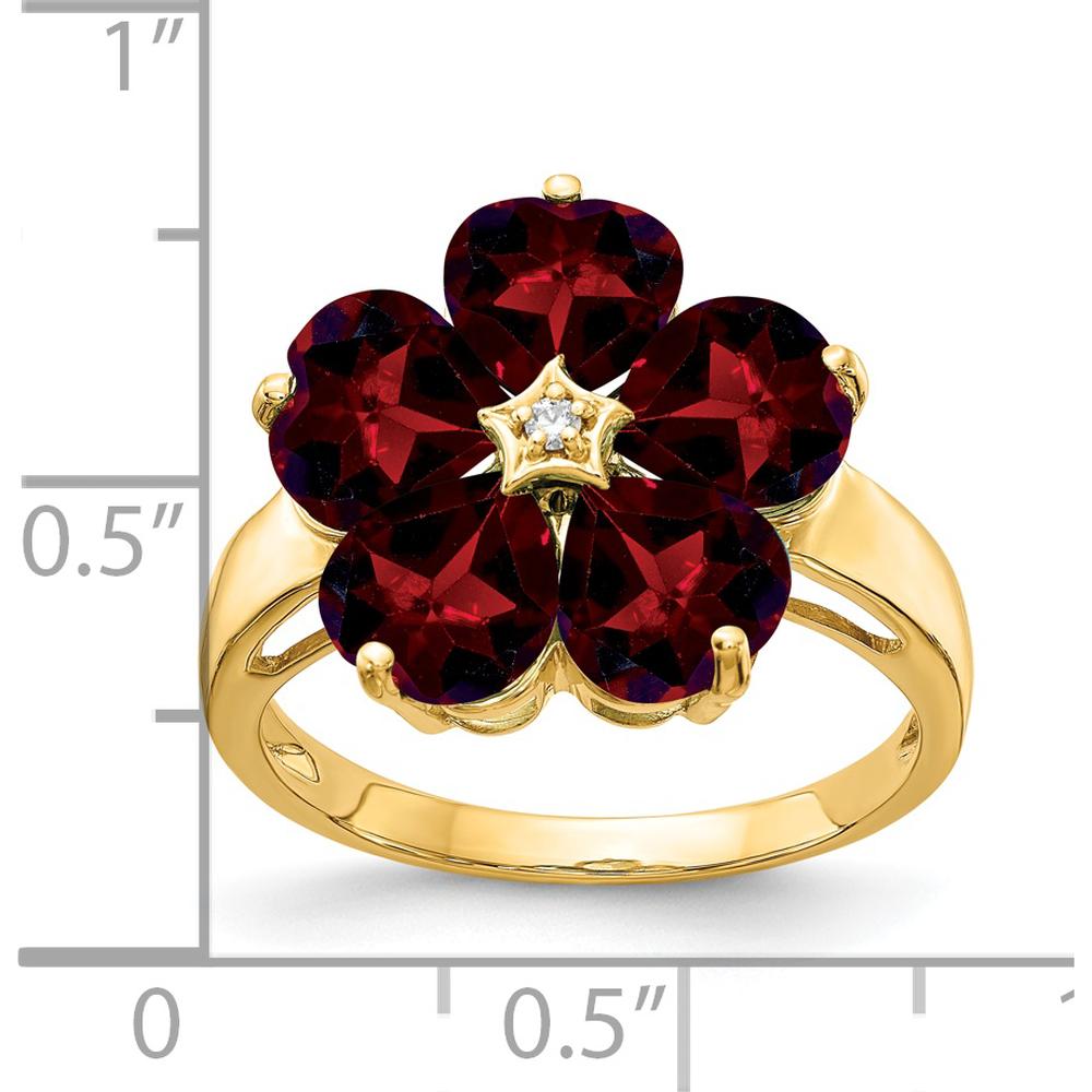 14K Yellow Gold Floral Ring with 6mm Heart Garnets and 0.01 Carat Round Diamond Accent by Monteluci Fine Jewelry