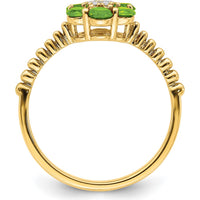 14K Yellow Gold Floral Ring with Round Peridot and Diamond Accents - 0.126 Carat Peridot, 0.004 Carat Diamond by 0