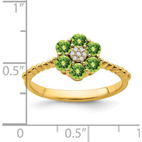 14K Yellow Gold Floral Ring with Round Peridot and Diamond Accents - 0.126 Carat Peridot, 0.004 Carat Diamond by 0