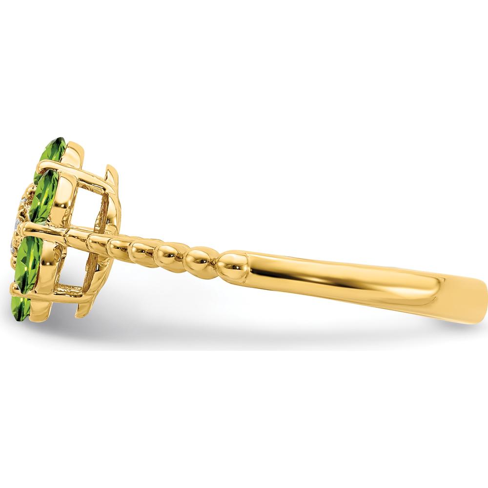 14K Yellow Gold Floral Ring with Round Peridot and Diamond Accents - 0.126 Carat Peridot, 0.004 Carat Diamond by 0