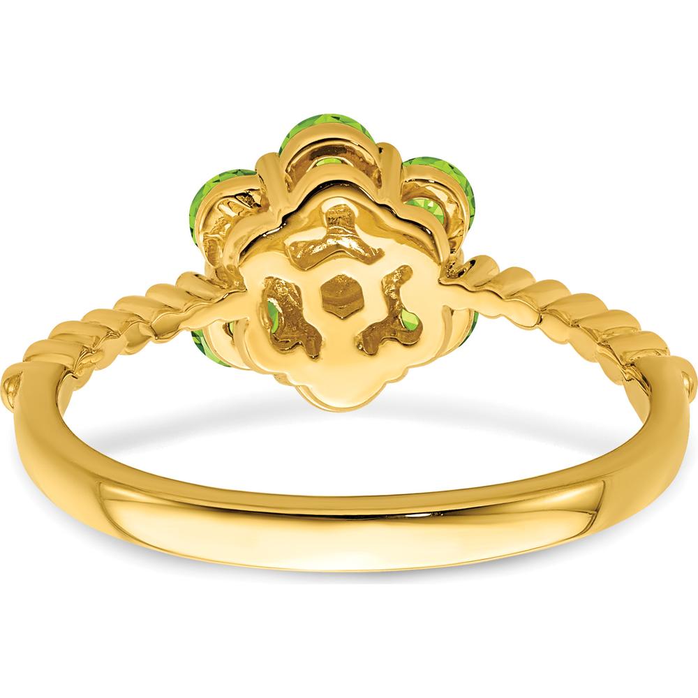 14K Yellow Gold Floral Ring with Round Peridot and Diamond Accents - 0.126 Carat Peridot, 0.004 Carat Diamond by 0
