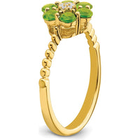 14K Yellow Gold Floral Ring with Round Peridot and Diamond Accents - 0.126 Carat Peridot, 0.004 Carat Diamond by 0