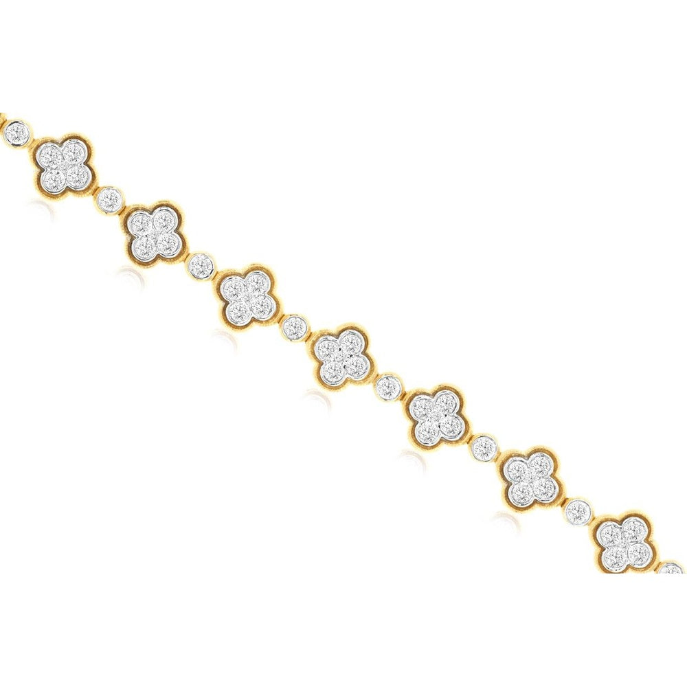 14K Yellow Gold Floral Station Bracelet with Bezel and Pavé-Set Round Diamonds - 2.50 Carat Total Diamond Weight - Royal Jewelry