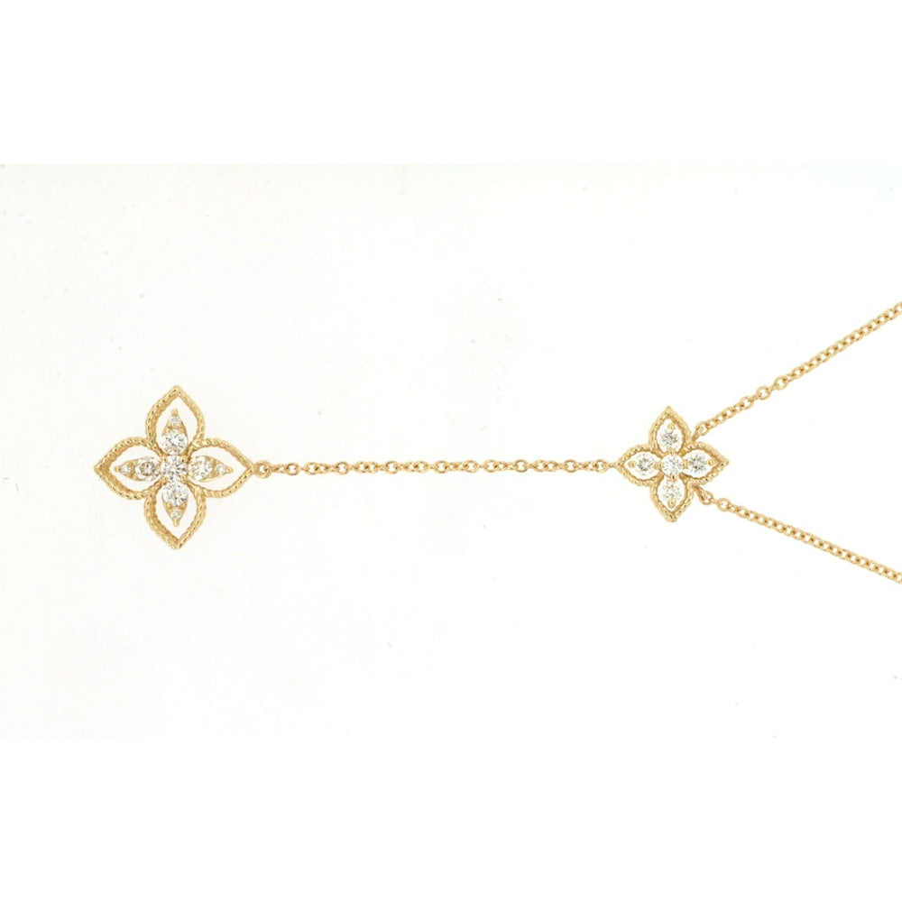 14K Yellow Gold Floral Station Necklace with Milgrain Edge and Prong-Set Round Diamonds - 0.31 Carat Total Diamond Weight - Royal Jewelry