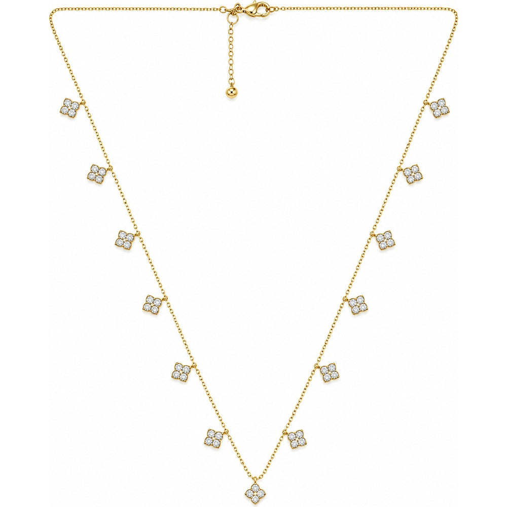 14K Yellow Gold Floral Station Necklace with Prong-Set Round Diamonds - 2.03 Carat Total Diamond Weight by Auriventus