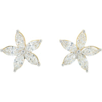 14K Yellow Gold Floral Stud Earrings with Marquise-Cut Lab Grown Diamonds - 2.50 Carat Total Diamond Weight