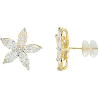 14K Yellow Gold Floral Stud Earrings with Marquise-Cut Lab Grown Diamonds - 2.50 Carat Total Diamond Weight
