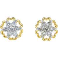 14K Yellow Gold Floral Stud Earrings with Round Brilliant Cut Diamond Clusters - 0.33 Carat Total Diamond Weight