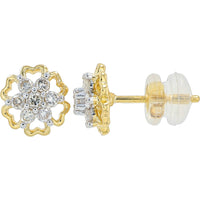 14K Yellow Gold Floral Stud Earrings with Round Brilliant Cut Diamond Clusters - 0.33 Carat Total Diamond Weight