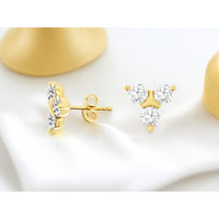 14K Yellow Gold Floral Three-Stone Stud Earrings with Round Lab-Grown Diamonds - 2.00 Carat Total Diamond Weight - Royal Jewelry