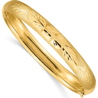 14K Yellow Gold Florentine Engraved 8mm Hinged Bangle Bracelet with Diamond-Cut Finish by Oro Pregiato