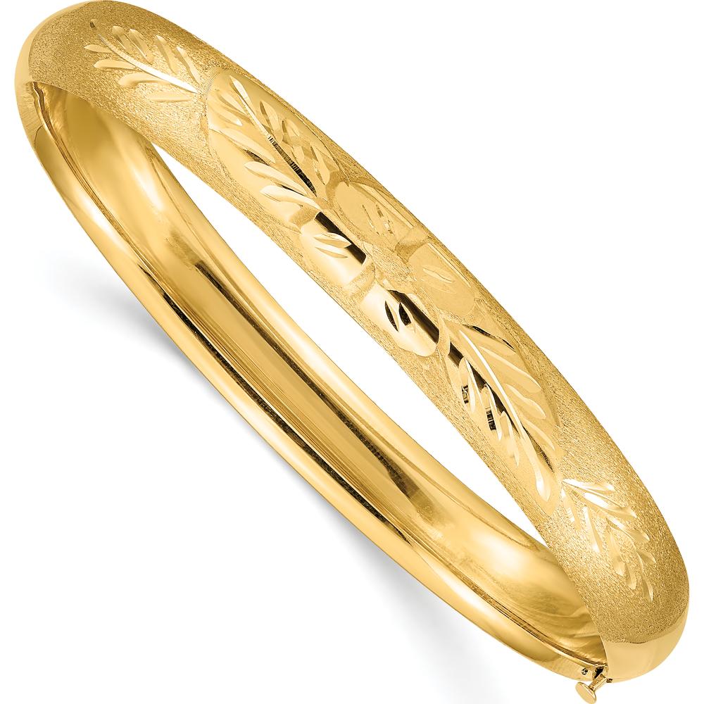 14K Yellow Gold Florentine Engraved 8mm Hinged Bangle Bracelet with Diamond-Cut Finish by Oro Pregiato