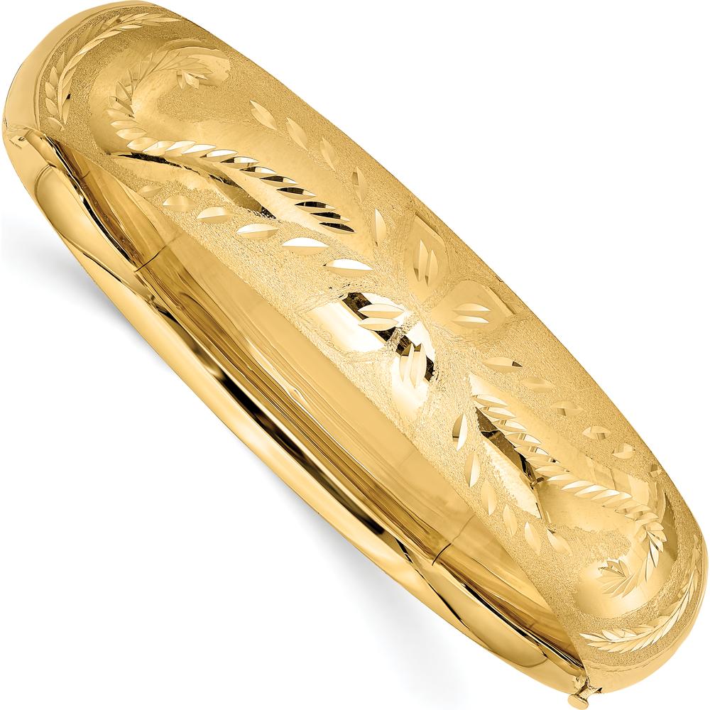 14K Yellow Gold Florentine Engraved Hinged Round Bangle Bracelet - 14.5mm Width by Oro Pregiato