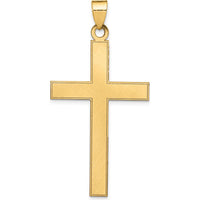 14K Yellow Gold Florentine Satin Cross Pendant - 48mm Length by Oro Pregiato