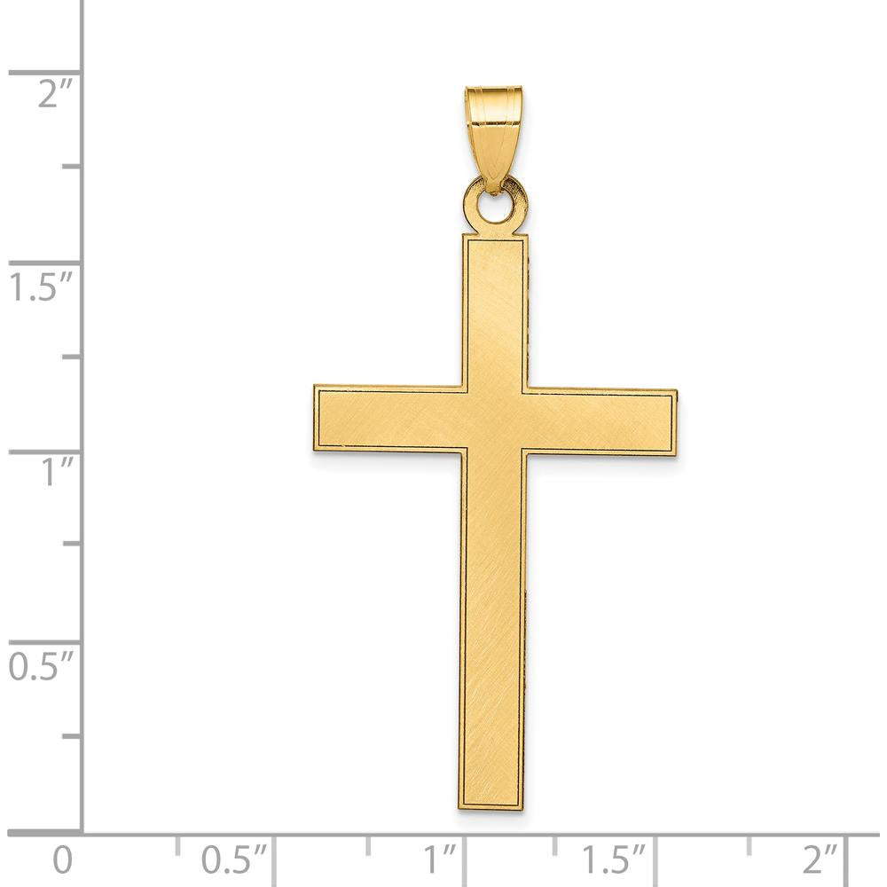 14K Yellow Gold Florentine Satin Cross Pendant - 48mm Length by Oro Pregiato