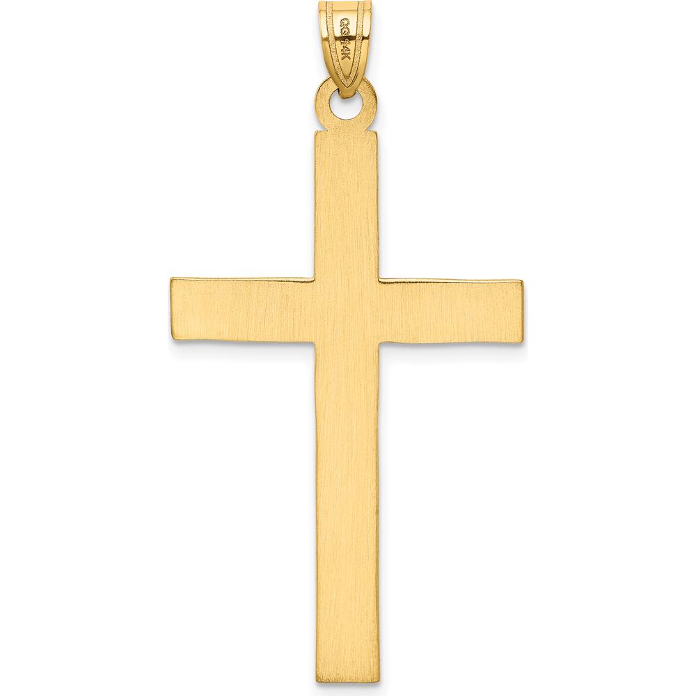 14K Yellow Gold Florentine Satin Cross Pendant - 48mm Length by Oro Pregiato